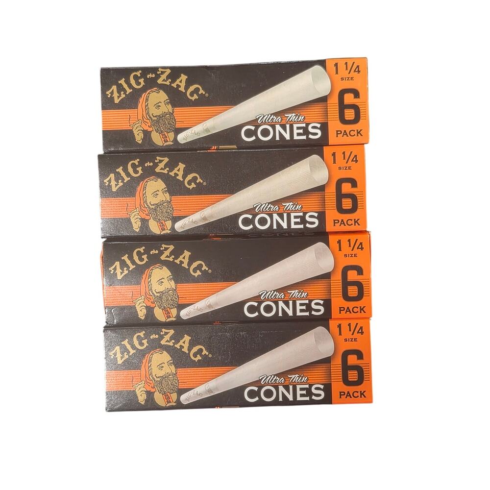 Pack of 4 Zig‑Zag Ultra Thin 1¼ Size Cones 6‑ per box • Pre‑Rolled Cones